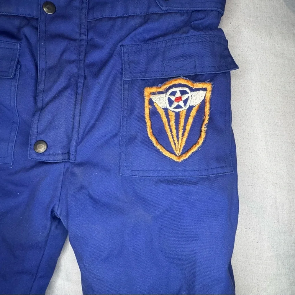 Kids Navy Blue Puffer Snowsuit with Red Lining - Air Force Patch